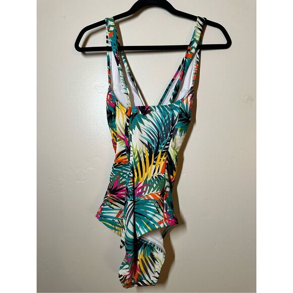 Shade and Shore Deep Plunge Tropical Palm One Piece Swimsuit Size Medium New - Picture 4 of 5